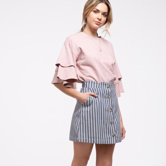 Blu Pepper Blue and White Striped Mini Skirt - Picture 2 of 13